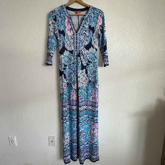 Lilly Pulitzer Maxi Dress High Tide Navy Party in Paradise XS - Picture 1 of 13